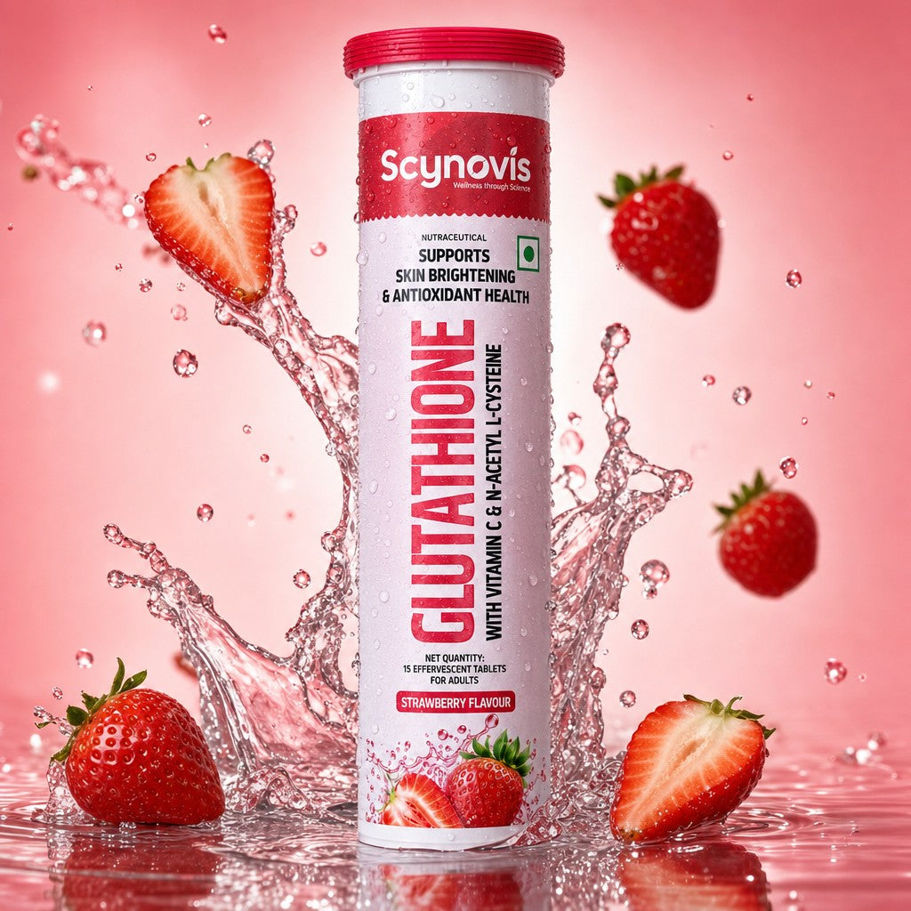 Scynovis Glutathione Fizz strawberry effervescent tablets tube with splash