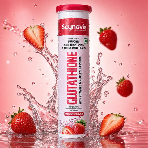 Scynovis Glutathione Fizz strawberry effervescent tablets tube with splash