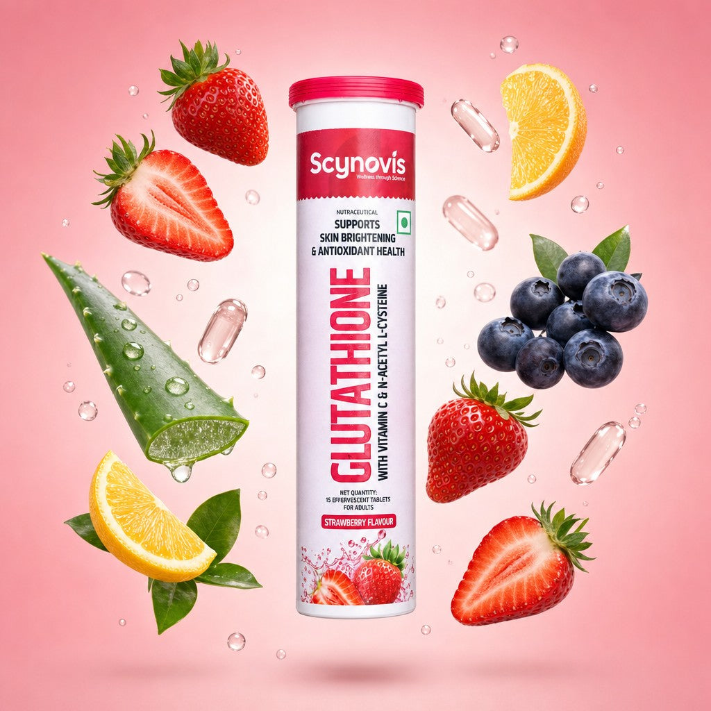 Glutathione Fizz ingredients: strawberry, blueberry, aloe vera, orange